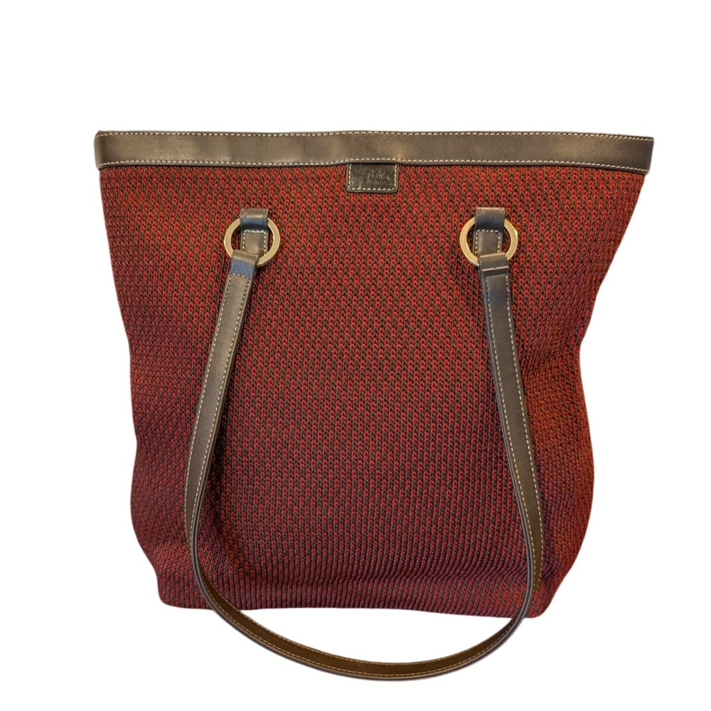 The Sak Delfina Tote Bag Purse Red Brown Textured Tight Knit Rectangle